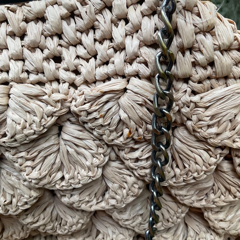 Patricia Nash Laureana Scalloped Raffia Satchel Natural Tan Colored Purse - Picture 9 of 10